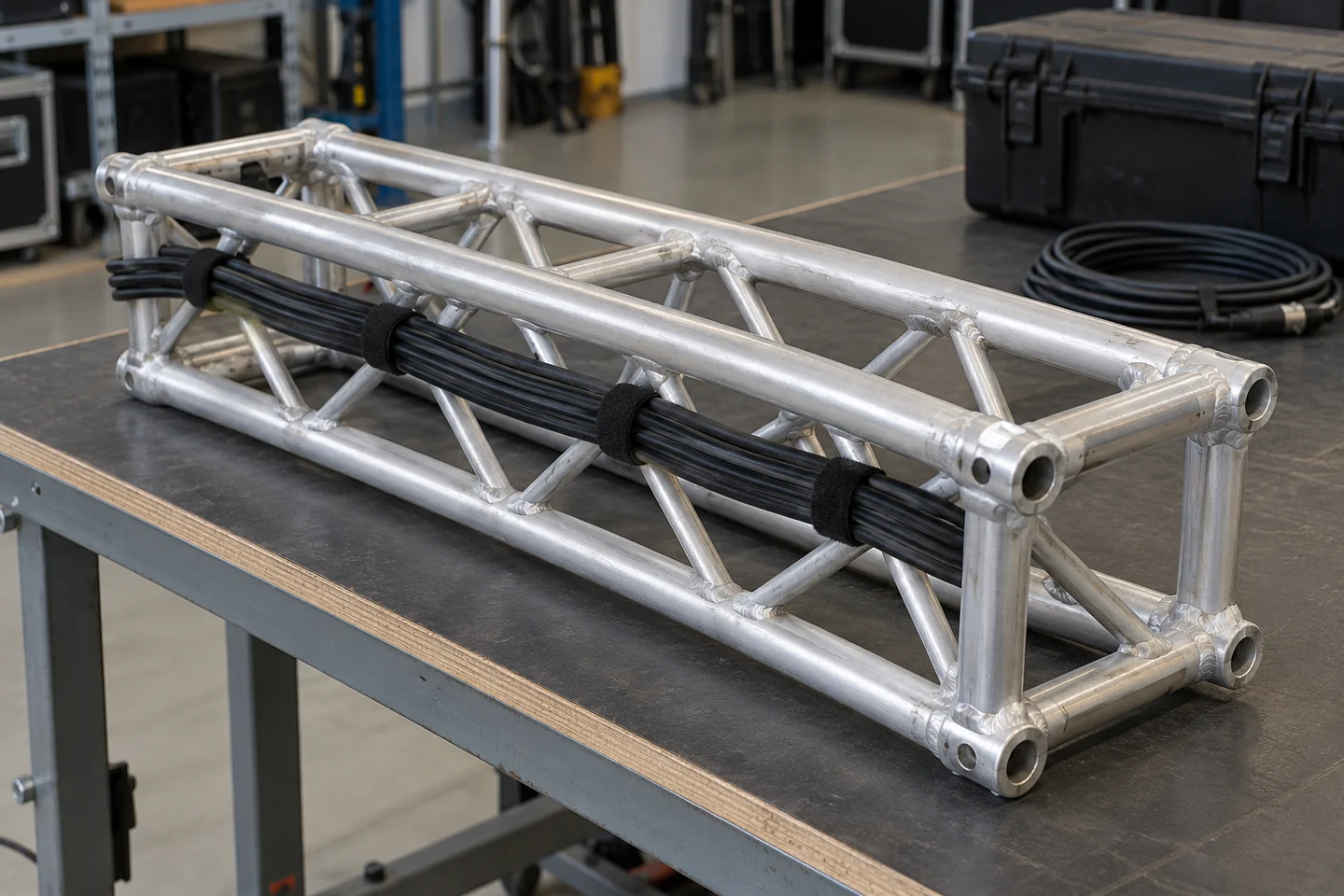 Illustrative truss section and neatly secured cables.